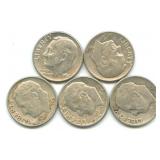 (5) Roosevelt Silver Dimes