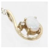 14K Yellow Gold, Opal and Diamond Necklace - 1.21