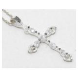 Sterling Silver and White Stone Cross Necklace -