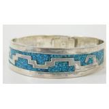 Vintage Mexico Sterling Silver Turquoise Inlay