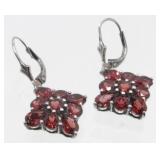 Sterling Silver and Garnet Pierced Earrings -