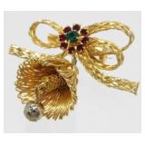 Vintage Jeweled Bell Brooch with Moving Clapper
