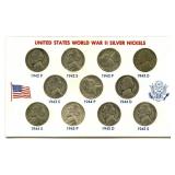 U.S. World War II Silver Nickels Set with 11
