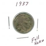 1937 Buffalo Nickel - Full Horn