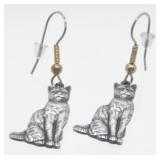 Silver Cat Pierced Earrings - 4.82 grams Total