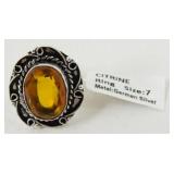 Citrine Ring - Size 7, German Silver