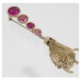 Vintage Pink Jeweled with Tassel Brooch