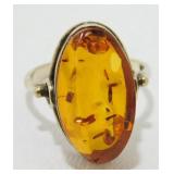 Vintage Sterling Silver Russian Baltic Amber Ring