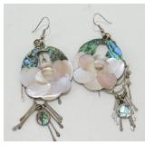 Vintage MOP Abalone Inlay Flower Earrings - 2.5ï¿½,