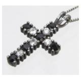 Sterling Silver, Sapphire and White Stone Cross