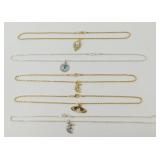 5 Necklaces: 3 Gold Colored (18") & Silver Color