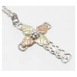 Sterling Silver and 10K Leaf Accents Cross