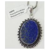 Lapis Pendant Necklace with Chain - German Silver