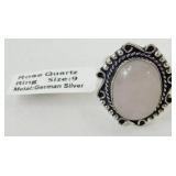 Rose Quartz Ring - Size 9, German Silver