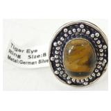 Tiger Eye Ring - Size 8, German Silver