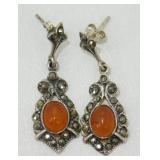 Vintage Sterling Silver Amber and Marcasite