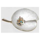 Vintage 3D Jeweled Lily Pad Brooch - MCM, Mid