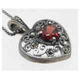 Sterling Silver, Garnet and Marcasite Necklace -