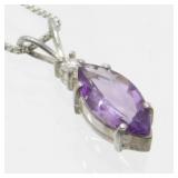 Sterling Silver, Purple and White Stone Necklace