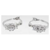 Sterling Silver and White Stone Pierced Earrings