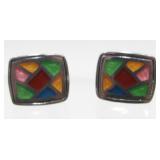 Sterling Silver and Multi Gem Stone Inlay Pierced
