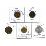 (5) German Coins - 2 and 5 Pfennig and 200 Mark
