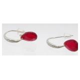 Sterling Silver, Red and White Stone Pierced