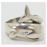 Vintage Sterling Silver Whale Ring - Signed