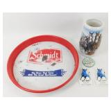 * Vintage Schmidt Beer Tray with Budweiser Mug