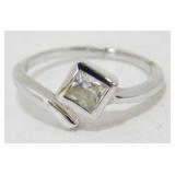 Sterling Silver Square Bypass CZ Ring - Size 4