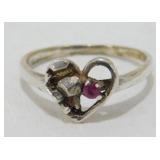 Vintage Sterling Silver Ruby Heart Ring - Size