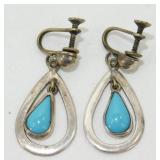 Vintage Sterling Silver Turquoise Screwback