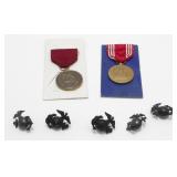 5 WWII Naval Collar Pins and 2 Naval Badges