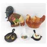 * Chickens Small Painted Cast Iron Pan Wall