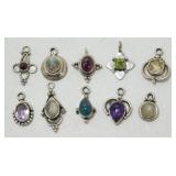 10 Sterling Silver Charms with Stones