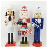 3 Vintage Wood Nutcrackers - 15" Tall