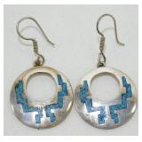 Vintage Sterling Silver Turquoise Inlay Earrings
