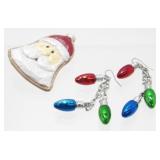 Santa Pin & Bulb Earrings