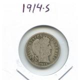 1914-S Barber Silver Dime