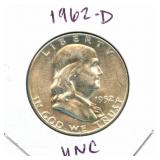1962-D Franklin Uncirculated Silver Half Dollar