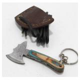 New Damascus Blade Keychain Hatchet with Leather