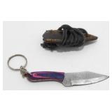 New Damascus Blade Keychain Knife with Leather
