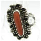Vintage Sterling Silver Coral Ring - Size 6, 5.4
