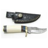 New Damascus Blade Clip Point Knife with Leather