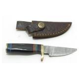 New Damascus Blade Hunting Knife with Leather