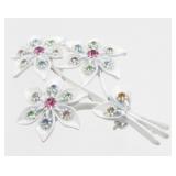 Vintage White and Colorful Jeweled Flower Brooch