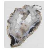 Black Occo Agate Slice with Crystal Point Pendant