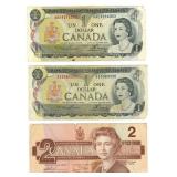 (2) 1973 Canada $1 Notes and 1986 Canada $2 Note