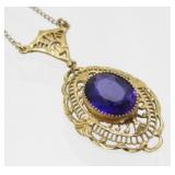 Vintage Lavalier Necklace with Blue Stone - 20ï¿½