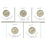 5 Roosevelt Silver Dimes